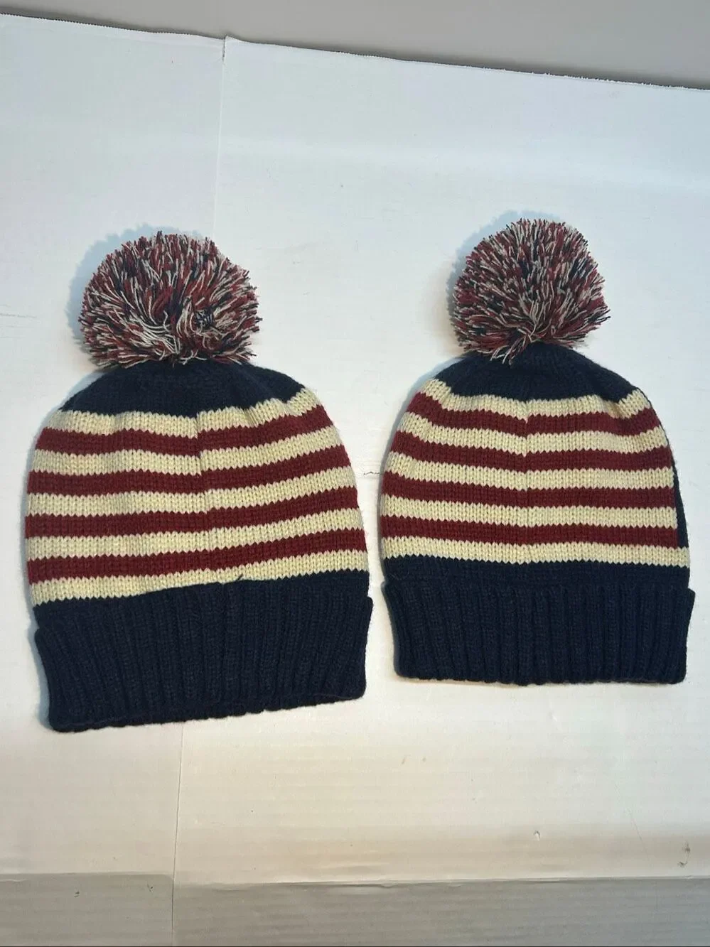 NWT Lot 2 John Kent American Flag Beanie Knit Pom Pom Hats Stars Stripes USA